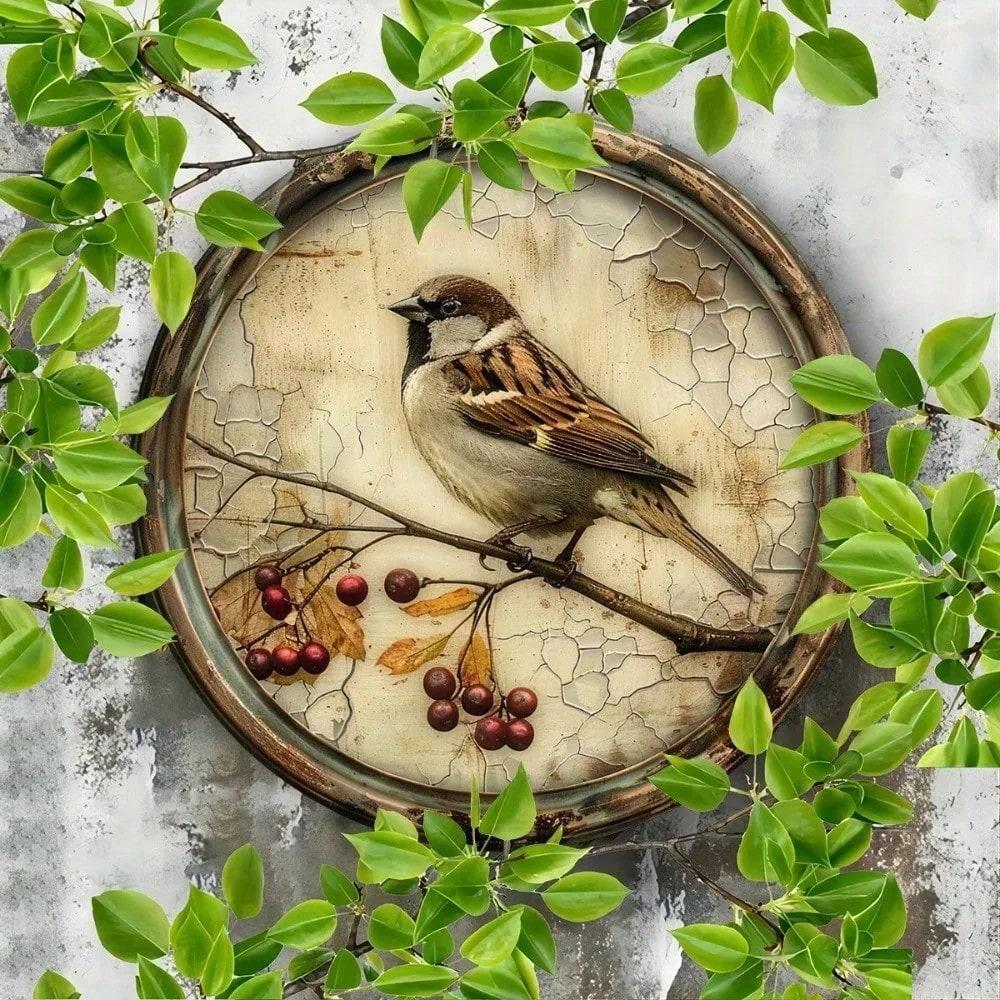 

Vintage Cherry Blossom Bird Metal Round Tin Sign, Retro Aluminum Wall Art Kitchen Home Decor 20x20