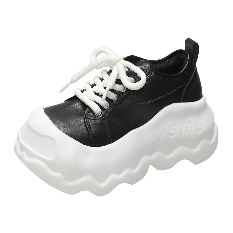 Fashion Cute Round Head Platform Sneakers Women Real Leather Lace-up Comfort 8CM THick Botton Sports Shoes Zapatillas De Mujer