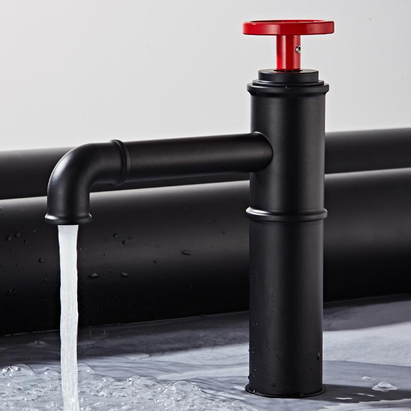 

Креативный индустриальный стиль Пескоструйная латунь Смеситель для раковины в ванной Труба Горячая и холодная вода Смеситель для раковины Одно отверстие Одинарная ручка Красный