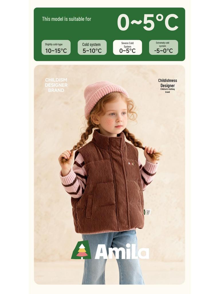 2025 Winter Kids' Thickened Corduroy Down Vest - Versatile and Warm for Boys and Girls