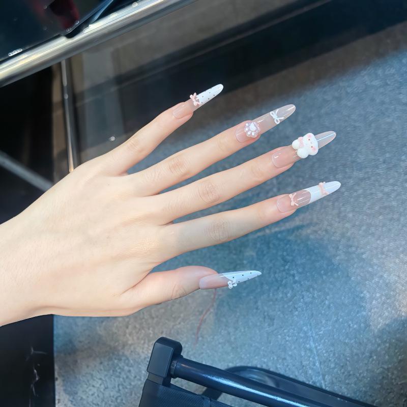 Pure Desire 3D Little Bear Nude French Press-on Nails with Bow & Heart