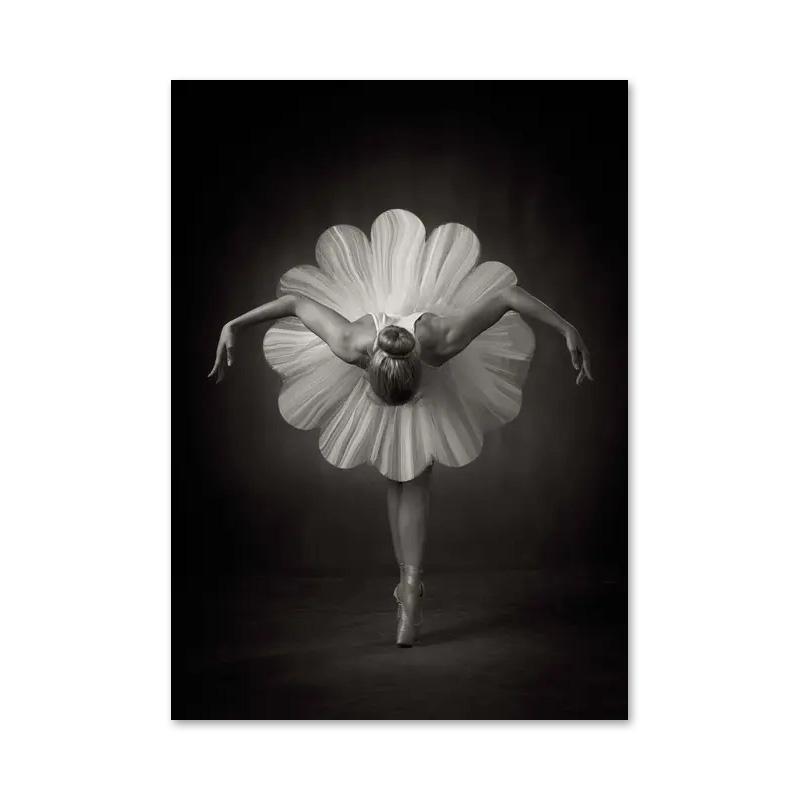 Zwart-Wit Balletdanser Canvas Schilderij Elegante Ballerina Houding Poster Print Wandkunst Afbeelding voor Woonkamer Huisdecoratie