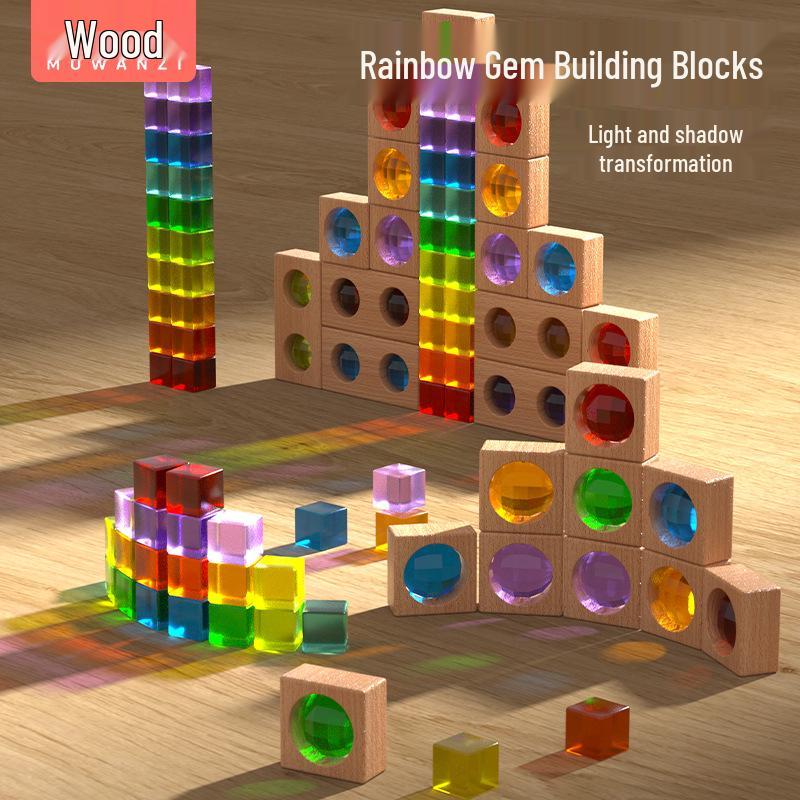 

Colorful Wooden Acrylic Blocks: High Transparency Rainbow Gem Cubes for Kids