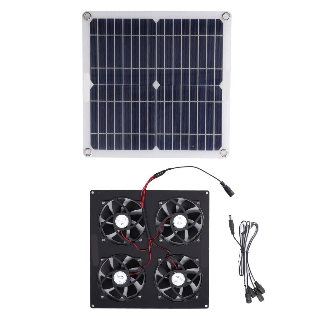Solar Panel Powered Fan 4 Fans 100W 20V Green Energy Portable Mini Ventilator for Dog House Chicken 