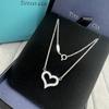 Collar con Colgante de Corazón de Plata de Ley 925 para Mujer Familia T con Diamantes y Esmalte, Cadena Clavicular Azul Clásico, Colgante para Mejor Amiga