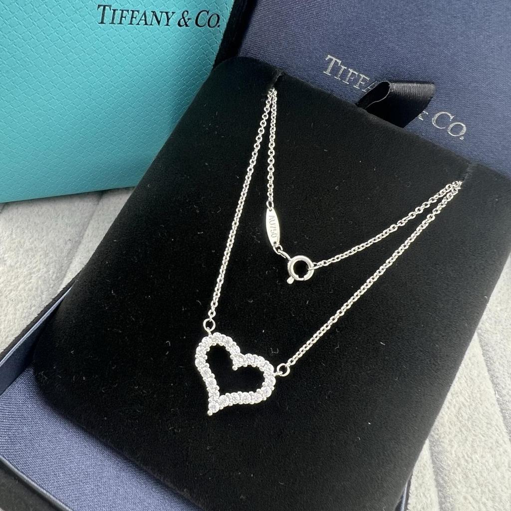 Collar con Colgante de Corazón de Plata de Ley 925 para Mujer Familia T con Diamantes y Esmalte, Cadena Clavicular Azul Clásico, Colgante para Mejor Amiga