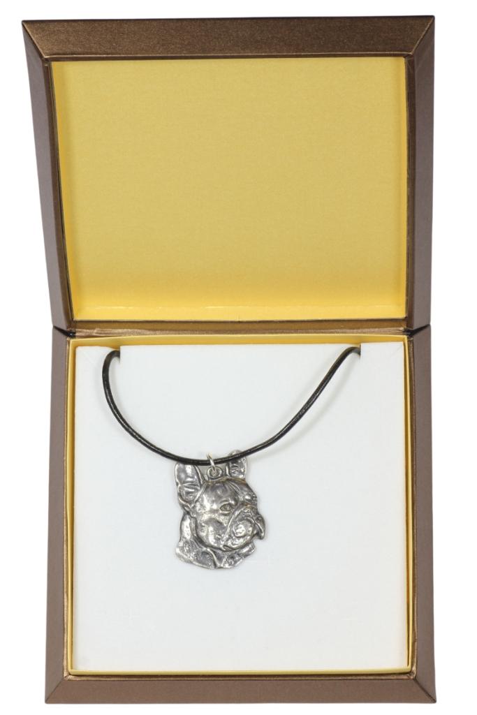 

Французький бульдог, Frenchie I - намисто з собакою в подарунковій упаковці, посріблений медальйон для віяла собаки, ефектний кулон від бренду Art-Dog срібний