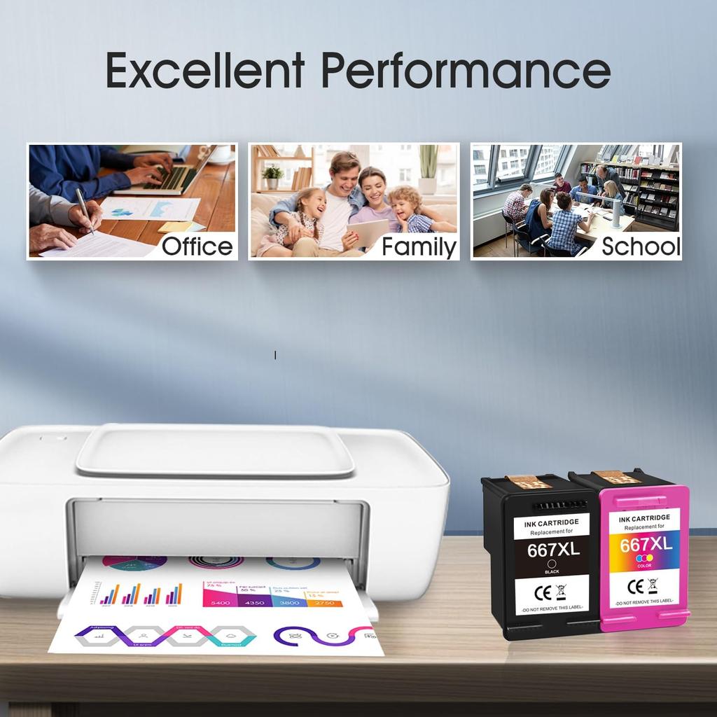 667XL Black and Color Replacement for HP 667 XL 667 Ink Cartridges for Deskjet Ink Advantage 1275 2375 2775, Deskjet Ink Advantage Plus 6075 6475