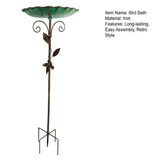 Metal Retro Bird Bath Feeder Bowl with 5-Prong Stake Detachable Decorative Birdbath Garden Water Feeder for Patio Yard Decor