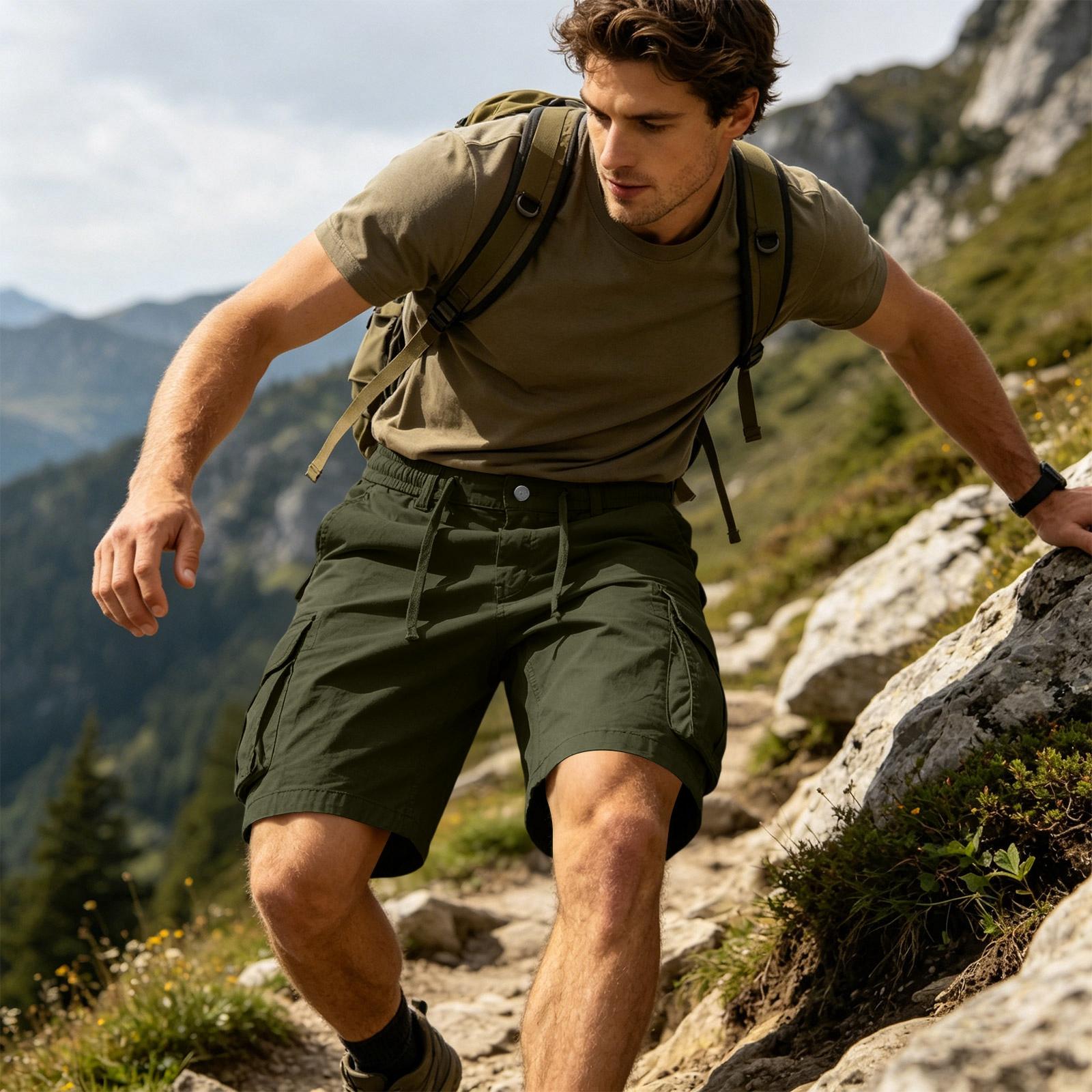 Men Cargo Shorts Relaxed Fit Drawstring Waist Multiple Pockets Lightweight Cotton Casual Outdoor Shorts S