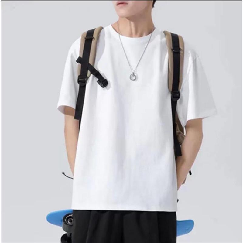 

Мужская однотонная облегающая дышащая футболка с коротким рукавом — модный корейский стиль, универсальный круглый вырез. S