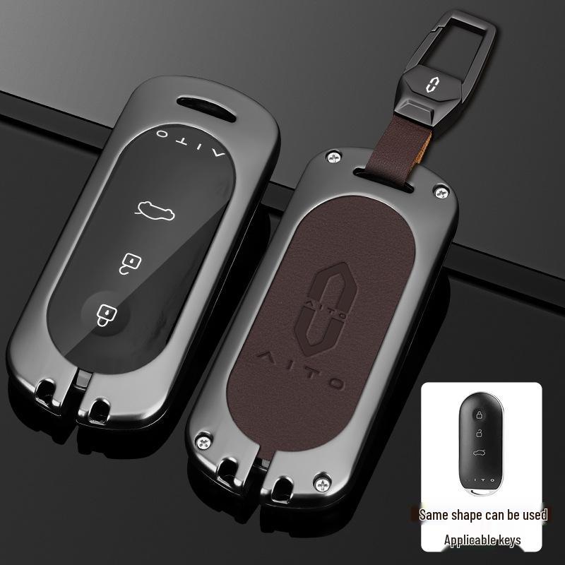 Huawei AITO M5/M7 2023 Leather Key Case: Advanced Metal Protective Shell with Buckle for Men and Women