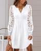 Women's Shirt Dress V Neck Hollow Long Sleeve Midi Dress Loose Solid Color Dress