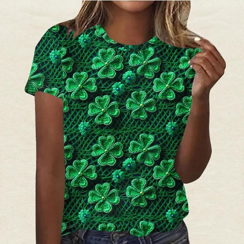 Summer Round Neck 3D St. Patrick's Day Print Top Fashionable Casual Short Sleeved Women's T-shirts