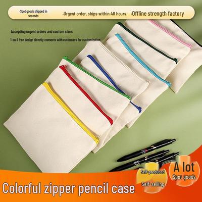 Available Blank DIY Canvas Pencil Case, Hand-painted with Zipper, Student Stationery Bag, Customizable Logo