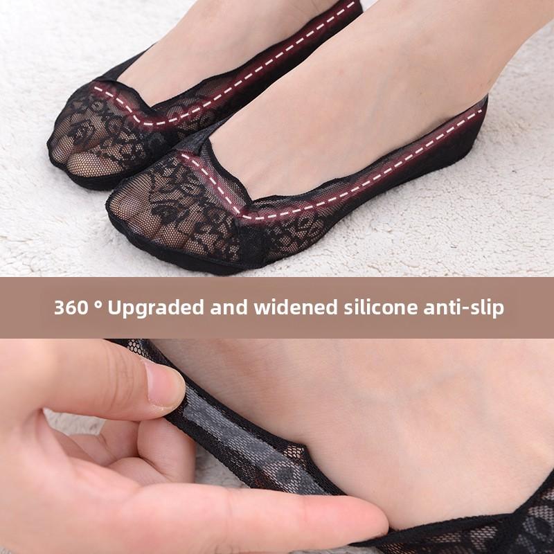 5 Pairs Lace Boat Socks Women Shallow Mouth Summer Thin Silicone Non-slip Breathable with Invisible Socks