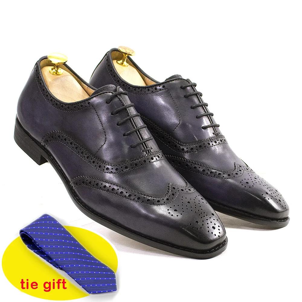 Fashion Luxury Italian Style Mens Dress Shoes Calfskin Genuine Leather Brogue Business Wedding Party Wingtip Formal Oxford Shoes for Men