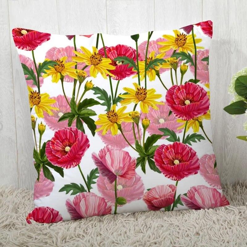 

Новая наволочка с цветком мака для спальни, домашнего офиса, квадратная атласная молния с цветочным принтом, мягкая 40x40cm
