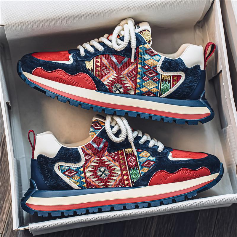 Student Color Matching Sports and Leisure Shoes Four Seasons New Low-top Lace-up Heightening Shoes Fashion Trend Outdoor Men's Shoes Large Size