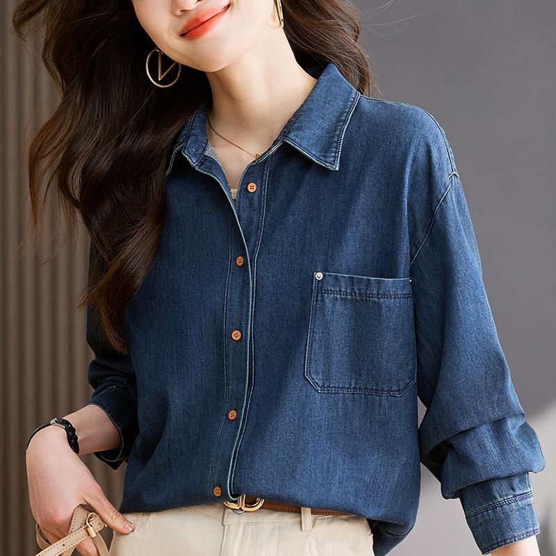 Women's High-End French Autumn 2024 Denim Long Sleeve Shirt