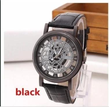 Fashion Business Skeleton Watch Men Wristwatch Leather Band High-end and High-Grade Women Clock