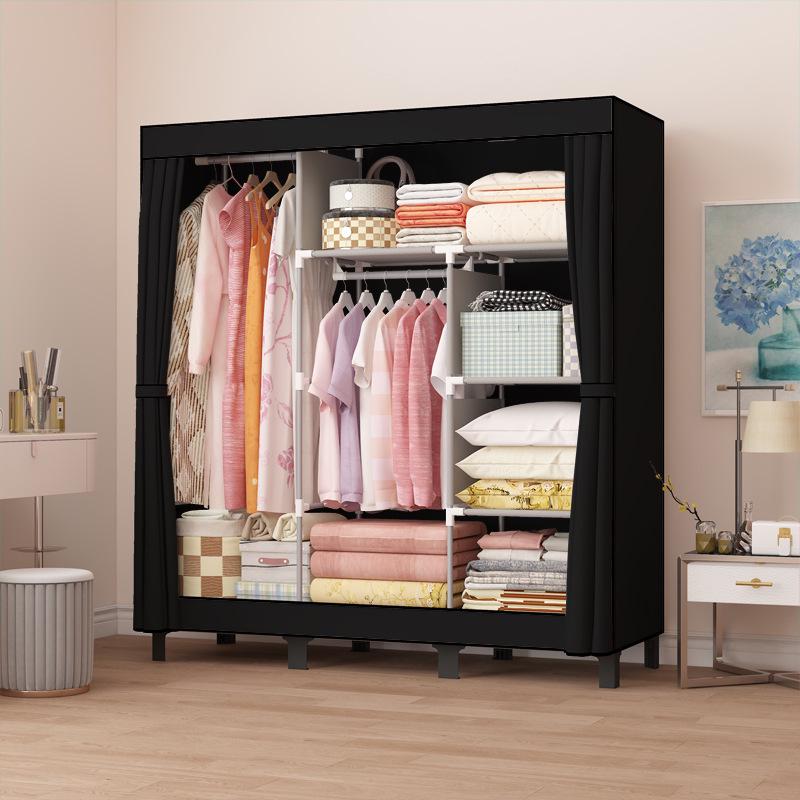 Multifunctional Foldable Grid Wardrobe: Moisture-Proof, Double Hanging Storage Cabinet