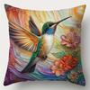 Juego  4 piezas, funda para cojín  sofá, funda  almohada colorida con colibríes, 44.96 cm * 44.96 cm, impresión en un solo