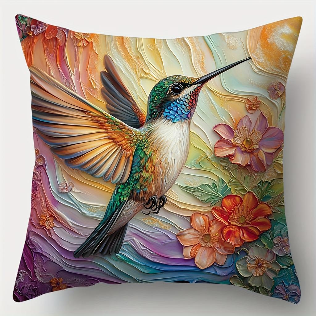 Juego 4 piezas, funda para cojín sofá, funda almohada colorida con colibríes, 44.96 cm * 44.96 cm, impresión en un solo