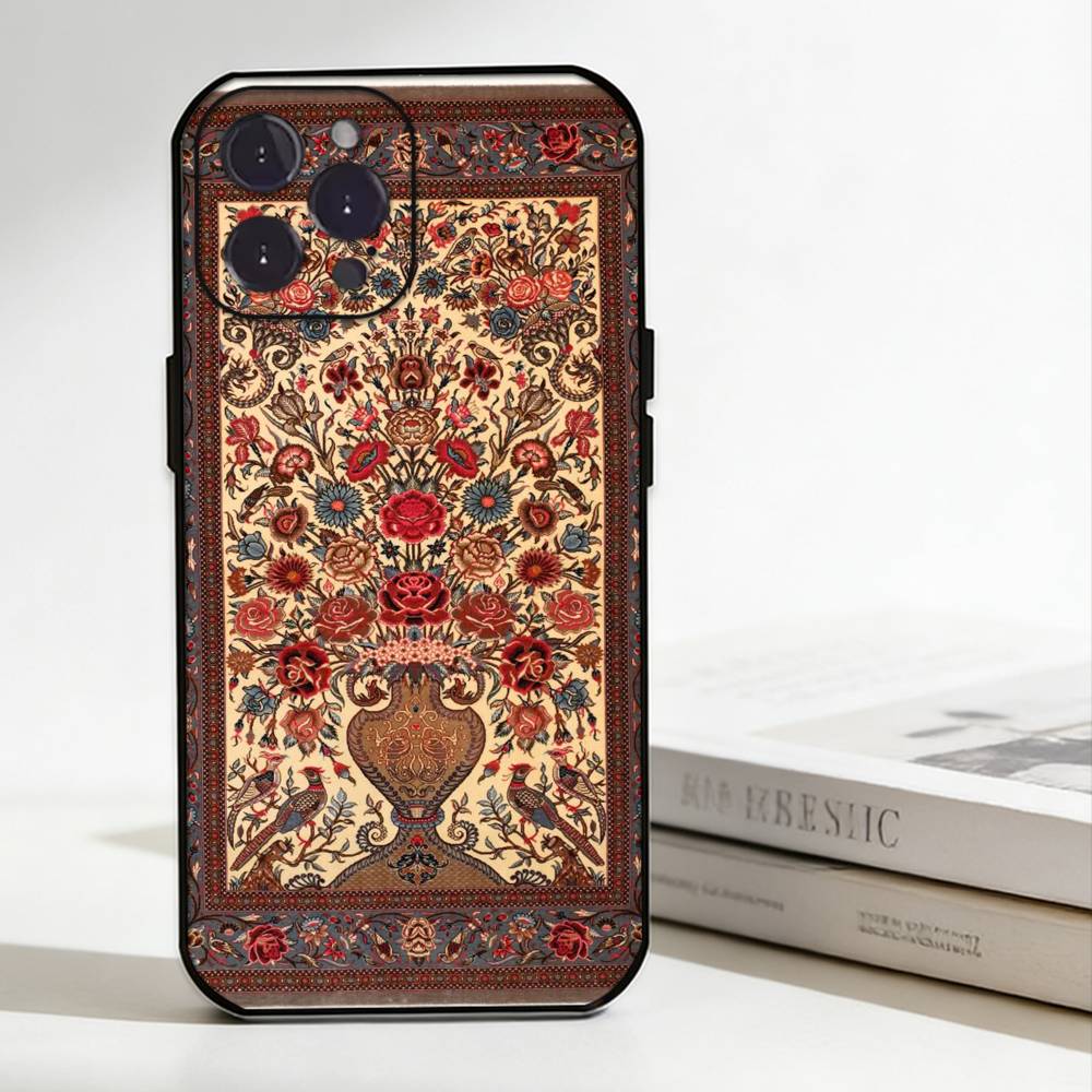 Persian Carpet Floral Pattern Phone Case Silicone Black Soft For IPhone 17,16,15,14,13,12,11,SE,Plus Pro Max