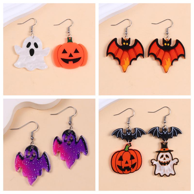 Personalized Colorful Bat Ghost Halloween Earrings Cartoon Pumpkins Spider Acrylic Drop Earring Cosplay Jewelry Accessory Gifts