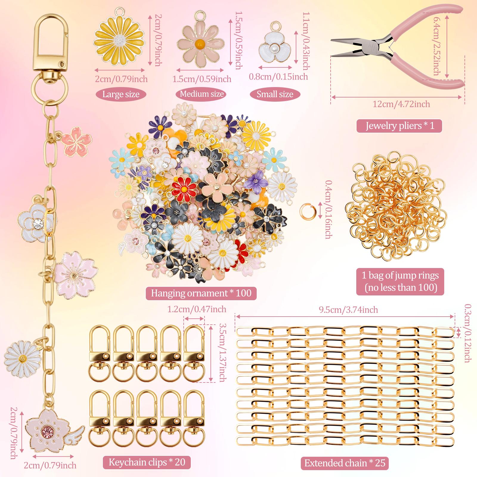 

DIY Keychain Making Supplies with 100 Charms 20 Keychain Clips 100 Jump Rings 25 Extender Chain DIY Crafts Keychain Making Kit