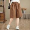 Zomer Katoen en Linnen Shorts Dames Casual Elastische Taille Rechte Vijfpunts Wijde Pijpen Dames