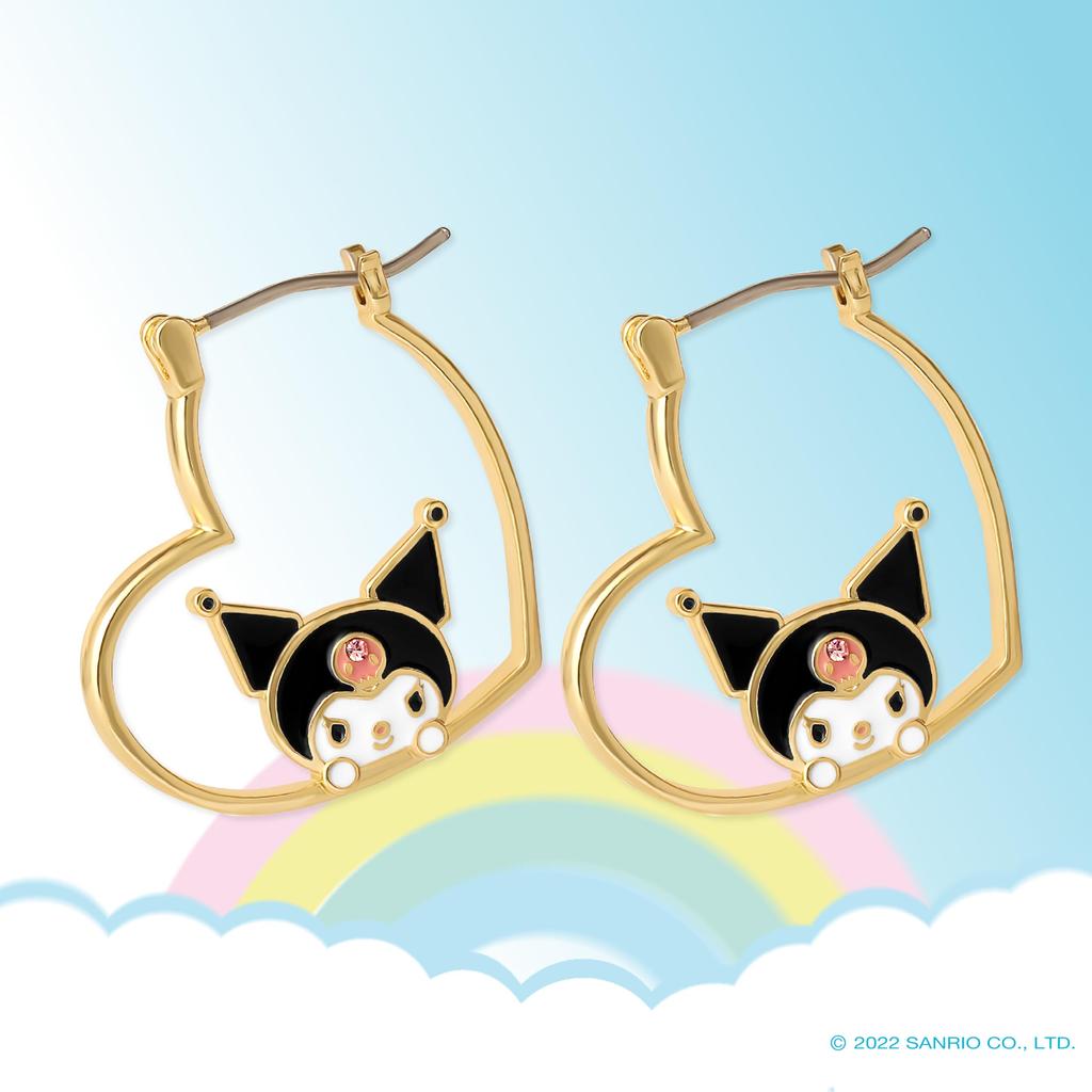 Sanrio Kuromi Gold Tone Flash Kuromi Heart Hoop Officially Licensed Hello Kitty and Kuromi Heart (SANRIO) Women's Earrings, Plated, Earrings, Friends,