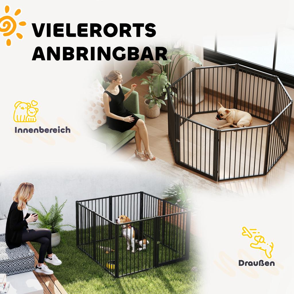 Puppy Playpen, Dog Playpen, Puppy Enclosure, 8 Panels with Door, Foldable and Portable Dog Fence, Steel, Black