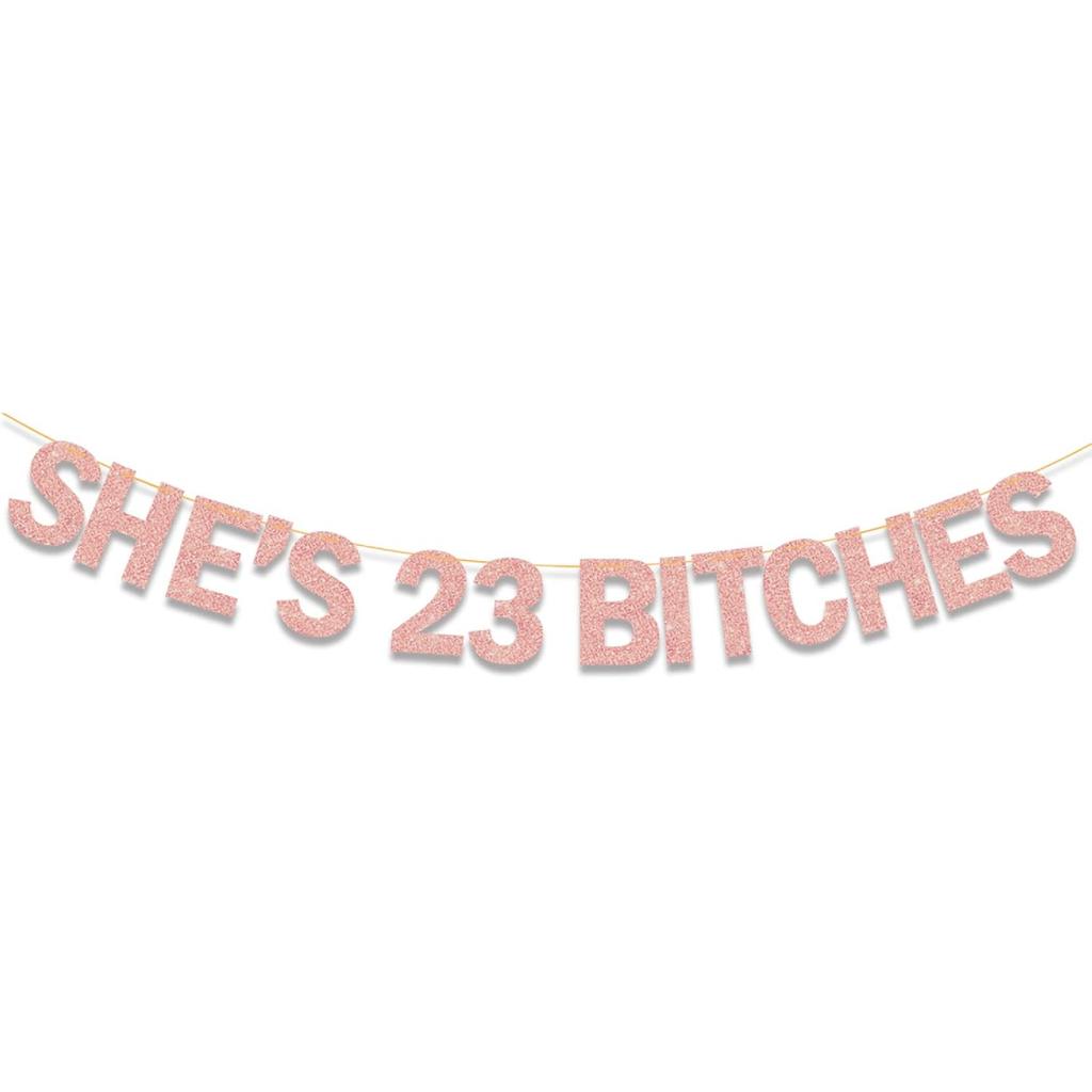 She's 22 Bitches Banner 22nd Birthday Decorations for Women, Funny Glitter 22nd Birthday Banner, Rose Gold