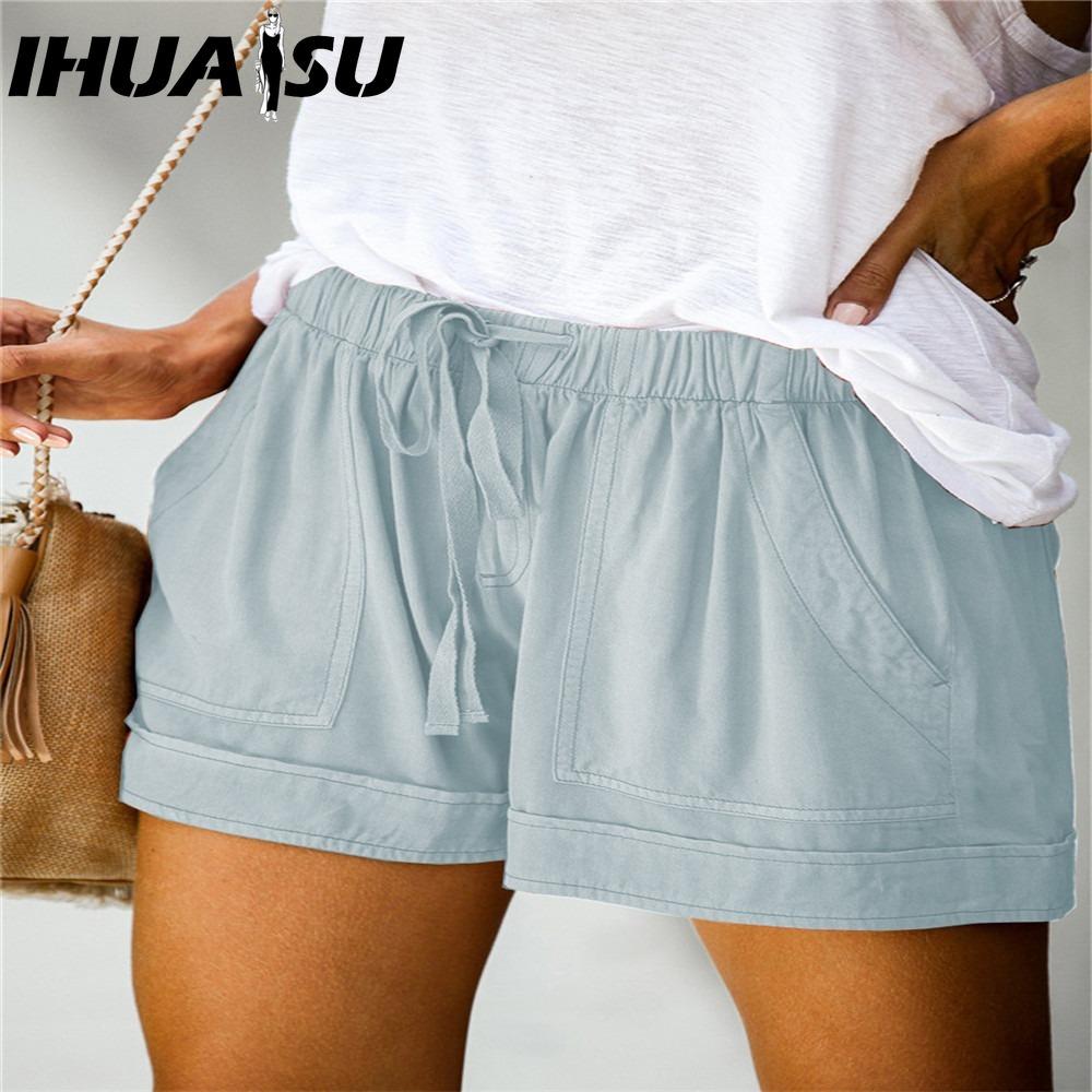IHUASU Women's Casual Loose Elastic Waist Plus Size Shorts with Pockets Trousers