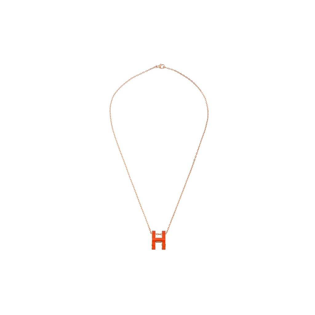 HERMES POP H Gold Plated Necklaces Women's Pendant Graffiti Orange, Chain Rose Gold H147991FO1B