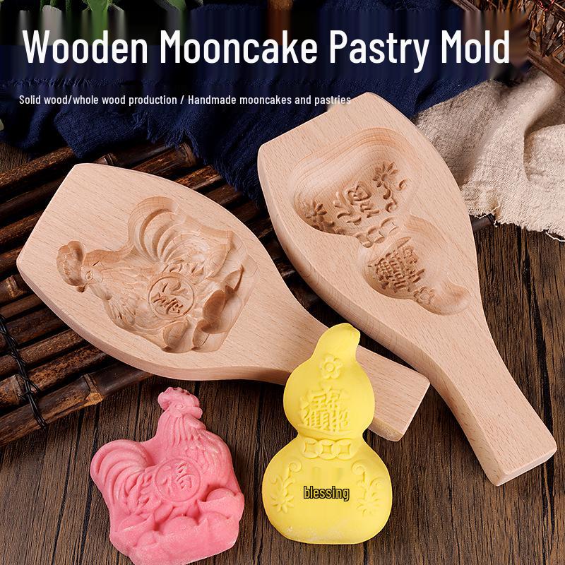 Wooden Mooncake & Pastry Mold - Solid Wood Baking Tool for Biscuits, Qingtuan, Mung Bean Cake, and Pasta.