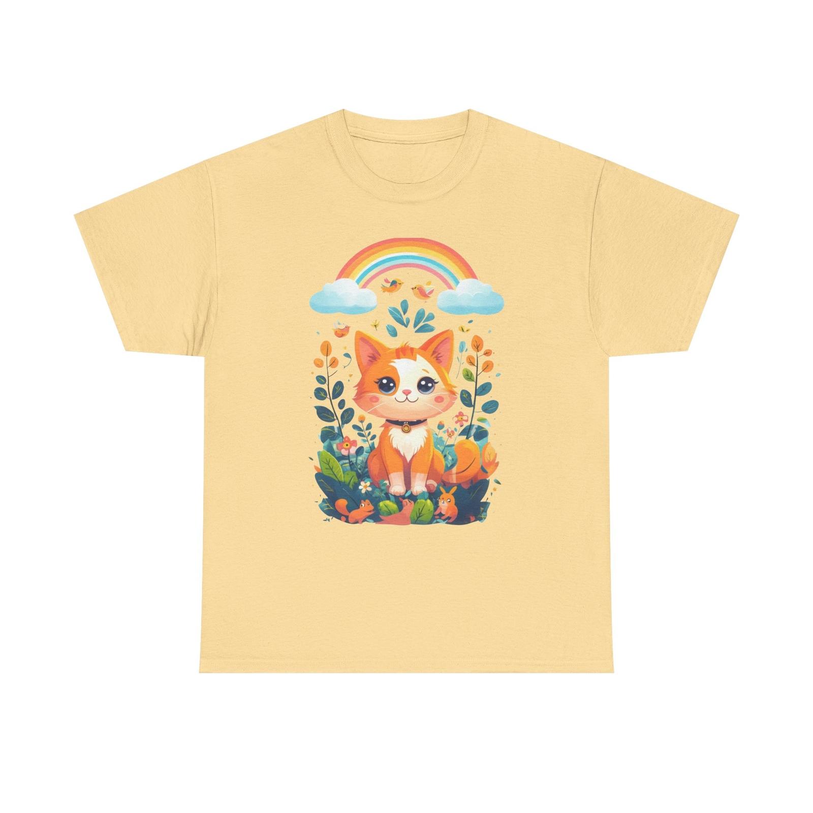 Cartoon Cat Nature Friends Tee Colorful Graphic Shirt Cute Animal Lover Gift 3XL