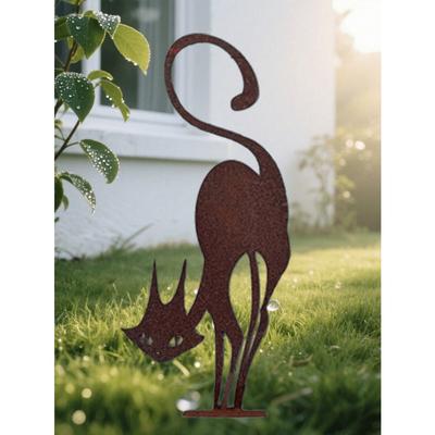Metall-Katzen-Gartenstatue für den Außenbereich, Vintage Schwarz, Gotisches Hofornament für Halloween, Weihnachtsdekoration, Eisenzaun-Skulptur, Geschenk für Katzenliebhaber