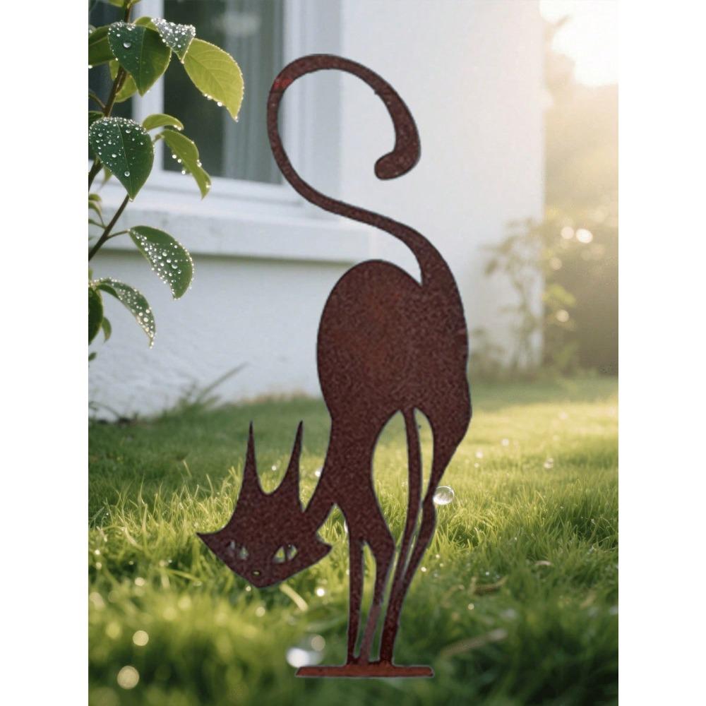 Outdoor Metal Cat Garden Statue Vintage Black Gothic Yard Ornament for Halloween Christmas Decor Iron Fence Sculpture Gift for Cat Lovers