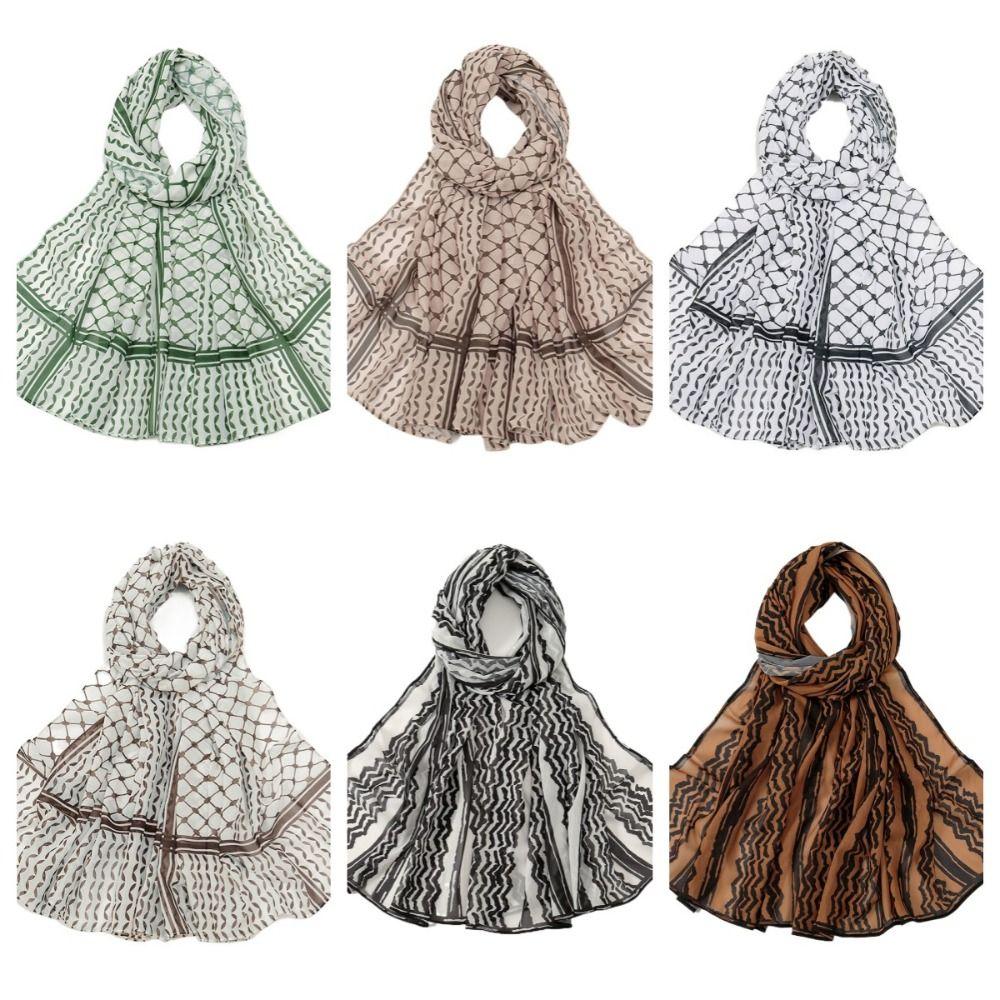 Long Chiffon Hijab Scarf Plaid Print Islamic Headscarf Fashion Keffiyel Headscarf  Party