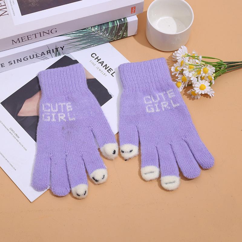 

Теплые вязаные женские зимние милые пушистые перчатки с кончиками пальцев перчатки без пальцев шерстяные сенсорные телефоны для девочек варежки с полным пальцем фиолетовый
