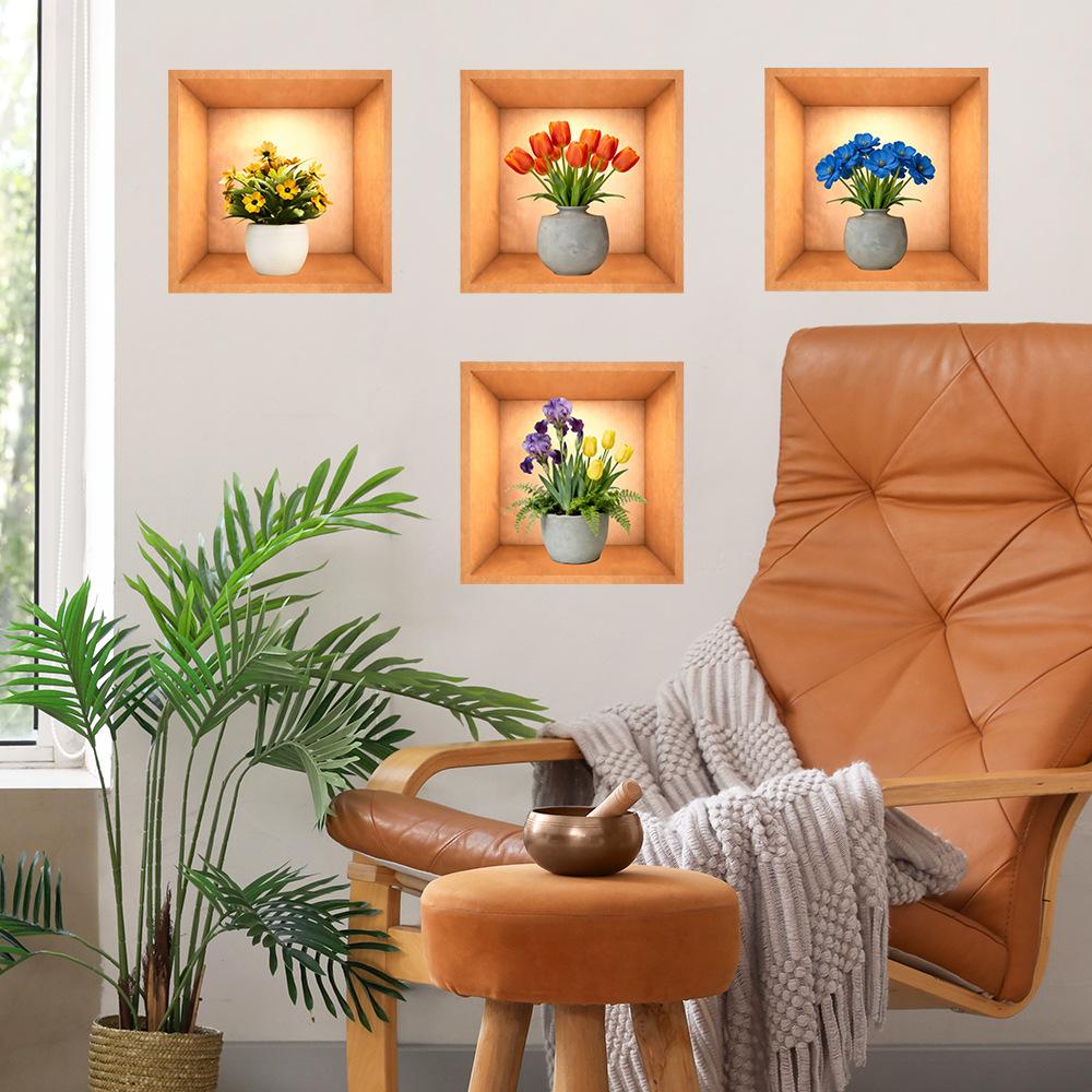 Simulated Bright Flower Vase Background Sticker for Living Room and Dining Room