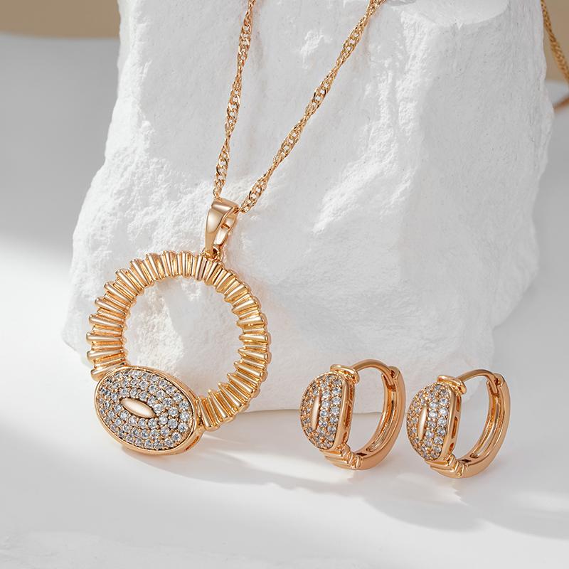 Fashion Glossy Shiny Natural Zircon Big Pendant Necklace For Women Rose Gold Color Daily Fine Accessories Jewelry