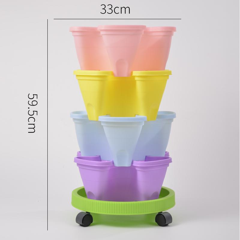 Three Dimensional Multi-layer Flowerpot with Roller Family Balcony Vegetable Fruit Growing Plastics Flower Shaped Flowerpot