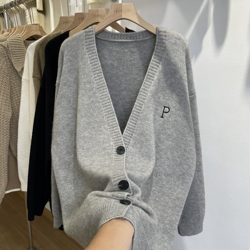 2025 Automne Femmes Pull Cardigan Tricot Basique Mode Hauts T-shirts Manches Longues Corée Chemise Manteau Ample