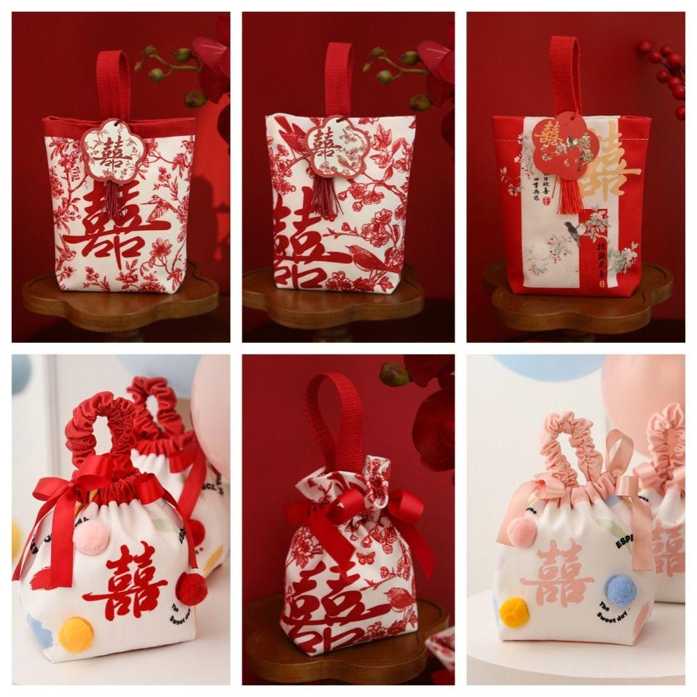 Flower Festive Sugar Bag Storage Korean Style Chinese Wedding Candy Bag Jewelry Packing Bag Drawstring Bow Wrist Hand Bag