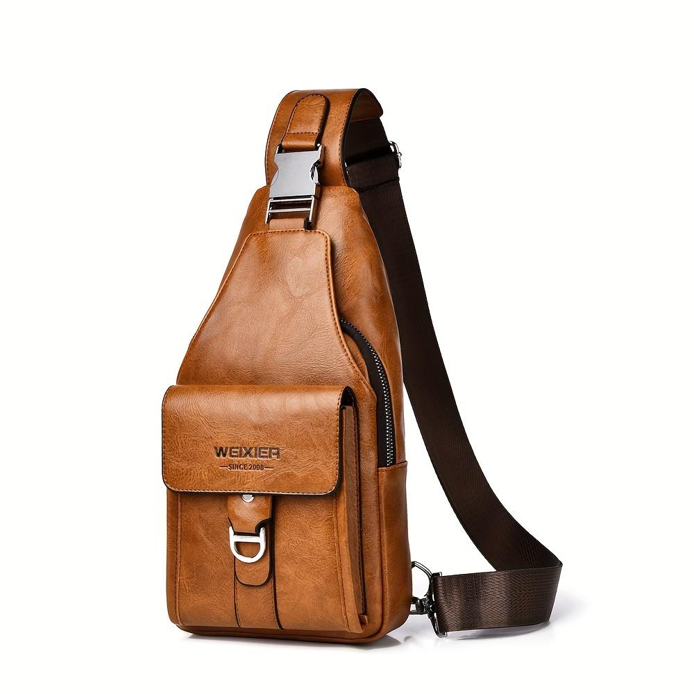 WEIXIER Faux Leather Vintage Casual Men'S Chest Bag, Crossbody Bag with Large Capacity And Multiple Compartments for Men