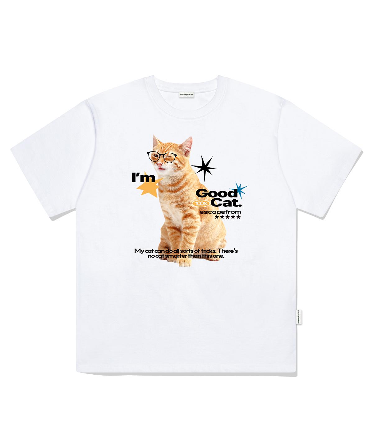 Escape From Glass Cat Print Oversized Short Sleeve T-Shirt White S